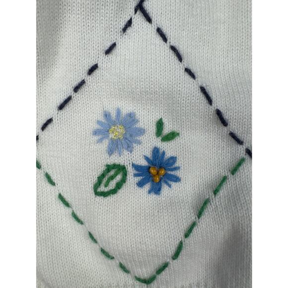 Alfred Dunner‎ Women’s XL White Floral Argyle Sweater Pullover Beaded Embroidery - Picture 6 of 9